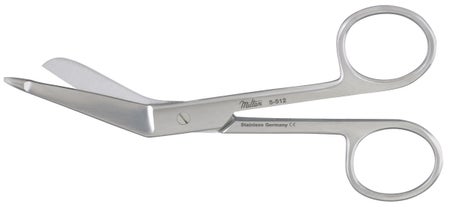 Bandage Scissors Miltex® Lister 4-1/2 Inch Length OR / Surgical Grade German Stainless Steel NonSterile Finger Ring Handle Angled Blunt Tip / Blunt Tip