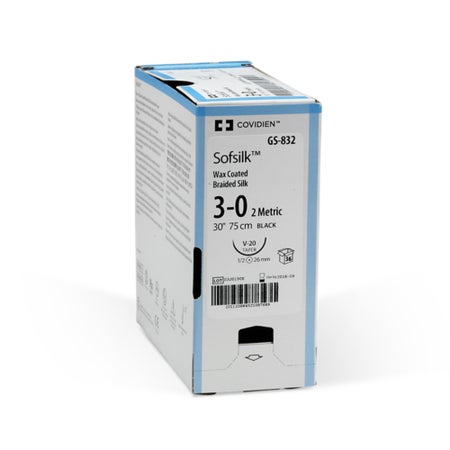 Nonabsorbable Suture with Needle Sofsilk™ Silk V-20 1/2 Circle Taper Point Needle Size 3-0 Braided