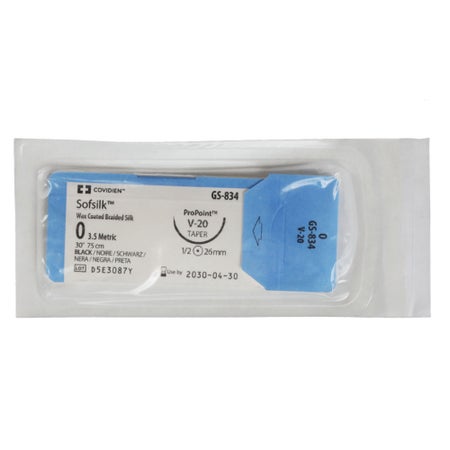 Nonabsorbable Suture with Needle Sofsilk™ Silk V-20 1/2 Circle Taper Point Needle Size 0 Braided