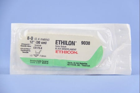 Nonabsorbable Suture with Needle Ethilon™ Polyamide CS175-8 1/2 Circle Ophthalmic Spatula Needle Size 8-0 Monofilament