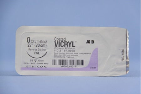 Absorbable Suture with Needle Coated Vicryl™ Polyglactin 910 PSL 3/8 Circle Reverse Cutting Needle Size 0 Braided