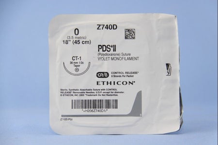 Absorbable Suture with Needle PDS™ II Polydioxanone CT-1 1/2 Circle Taper Point Needle Size 0 Monofilament