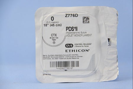 Absorbable Suture with Needle PDS™ II Polydioxanone CTX 1/2 Circle Taper Point Needle Size 0 Monofilament