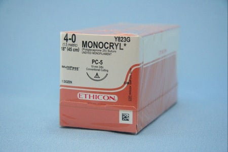 Absorbable Suture with Needle Monocryl™ Poliglecaprone PC-5 3/8 Circle Precision Conventional Cutting Needle Size 4-0 Monofilament