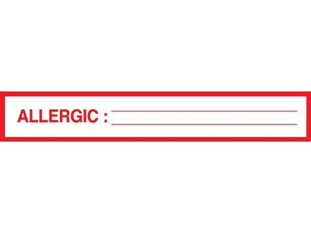 Pre-Printed Label Allergy Alert White ALLERGIC: _____ / _____ Red Alert Label 1 X 500 Inch