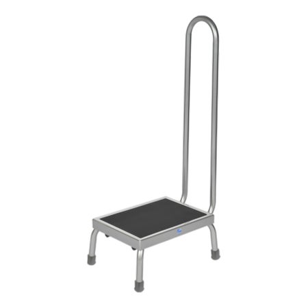 Step Stool with Handrail 1 Step Chrome Plated Steel Frame 8-1/4 Inch Step Height