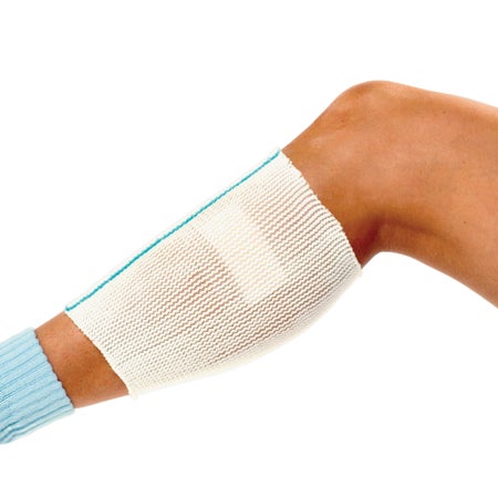 Elastic Net Retainer Dressing X-Span® Tubular White / Aqua Polyester / Spandex Size 4 8 Yard Length Thigh / Knee / Calf / Neck / Arm / Hand / Ankle / Elbow / Forearm / Foot NonSterile