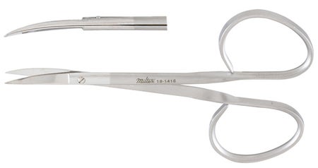 Iris Scissors Miltex® 4 Inch Length OR / Surgical Grade German Stainless Steel NonSterile Finger Ring Handle Curved Sharp Tip / Sharp Tip