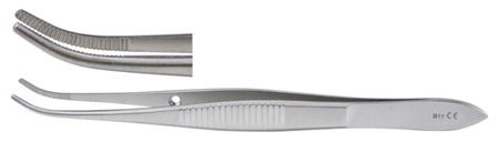 Eye Dressing Forceps Miltex® 4 Inch Length OR / Surgical Grade German Stainless Steel NonSterile NonLocking Thumb Handle Half Curved Serrated Tips