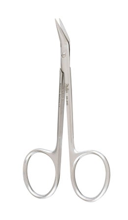 Dermal Naevus Scissors Miltex® Biro 4 Inch Length OR / Surgical Grade German Stainless Steel NonSterile Finger Ring Handle Angled on Flat Sharp Tip / Sharp Tip