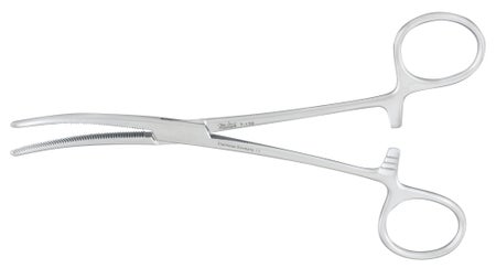 Hemostatic Forceps Miltex® Rochester-Pean 6-1/4 Inch Length OR / Surgical Grade German Stainless Steel NonSterile Locking Finger Ring Handle Curved Serrated Tips