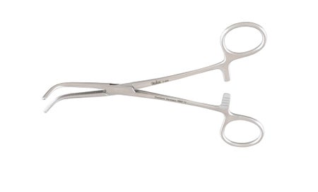 Hemostatic Forceps Miltex® Mixter 6-1/4 Inch Length OR / Surgical Grade German Stainless Steel NonSterile Locking Finger Ring Handle Full Curved Serrated Tips