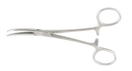 Hemostatic Forceps Miltex® Crile 5-1/2 Inch Length OR / Surgical Grade German Stainless Steel NonSterile Locking Finger Ring Handle Curved Serrated Tips
