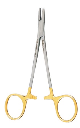 Needle Holder Derf 4-3/4 Inch Length Serrated Jaws Finger Ring Handle