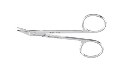 Stitch Scissors Miltex® O'Brien 3-3/4 Inch Length OR / Surgical Grade German Stainless Steel NonSterile Finger Ring Handle Angled Sharp Tip / Sharp Tip