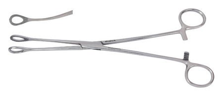 Sponge Forceps Vantage® Foerster 9-1/2 Inch Length Floor / Office Grade Pakistani Stainless Steel NonSterile Locking Finger Ring Handle Curved Fenestrated Serrated Oval Tips