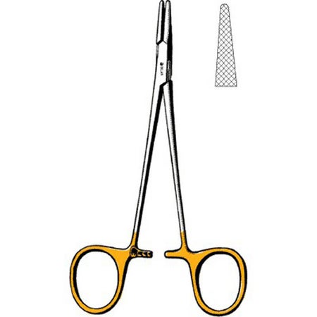 Needle Holder Sklar® TC Halsey 5 Inch Length Straight Serrated Tips Finger Ring Handle