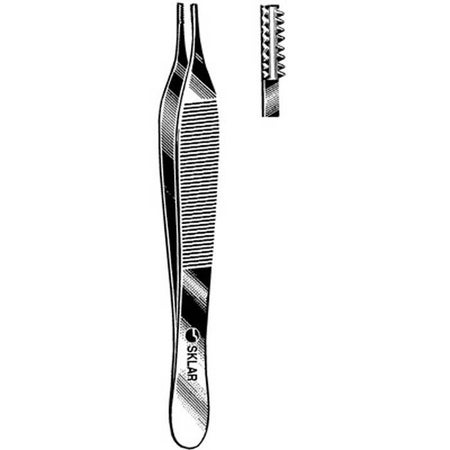 Tissue Forceps Sklar® Adson-Brown 4-3/4 Inch Length OR / Surgical Grade German Stainless Steel NonSterile NonLocking Thumb Handle Straight 7 X 7 Side Grasping Teeth