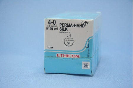 Nonabsorbable Suture with Needle Perma-Hand™ Silk J-1 1/2 Circle Reverse Cutting Needle Size 4-0 Braided