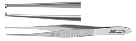 Iris Forceps Miltex® 4 Inch Length OR / Surgical Grade German Stainless Steel NonSterile NonLocking Thumb Handle Straight Delicate, 1 X 2 Teeth