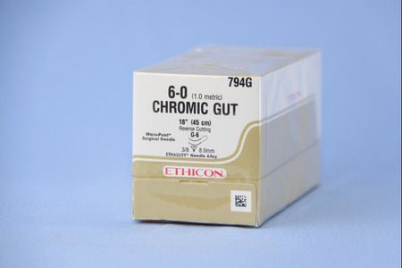 Absorbable Suture with Needle GUT CHROMIC Chromic Gut G-6 1/4 Circle Reverse Cutting Needle Size 6-0 Monofilament