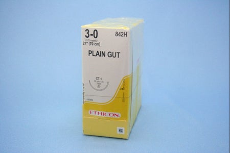 Absorbable Suture with Needle GUT PLAIN Plain Gut CT-1 1/2 Circle Taper Point Needle Size 3-0 Monofilament