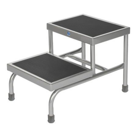 Step Stool 2 Steps Chrome Plated Steel Frame 9 / 16-1/4 Inch Step Height