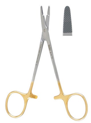 Needle Holder Olsen-Hegar 4-3/4 Inch Length Extra Delicate Serrated Jaw Finger Ring Handle