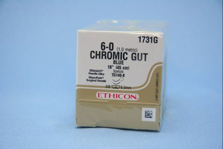 Absorbable Suture with Needle GUT CHROMIC Chromic Gut TG140-8 3/8 Circle Spatula Needle Size 6-0 Monofilament