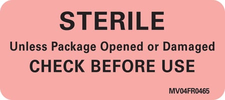 Pre-Printed Label MedVision® Auxiliary Label Red Sterile Unless Package Opened Or Damaged Check Before Use Black Alert Label 1 X 2-1/4 Inch