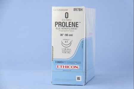 Nonabsorbable Suture with Needle Prolene™ Polypropylene V-7 1/2 Circle Taper Cutting Needle Size 0 Monofilament