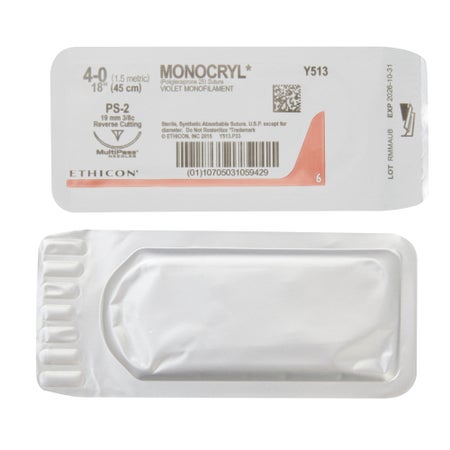 Absorbable Suture with Needle Monocryl™ Poliglecaprone PS-2 3/8 Circle Precision Reverse Cutting Needle Size 4-0 Monofilament