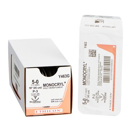 Absorbable Suture with Needle Monocryl™ Poliglecaprone P-3 3/8 Circle Precision Reverse Cutting Needle Size 5-0 Monofilament