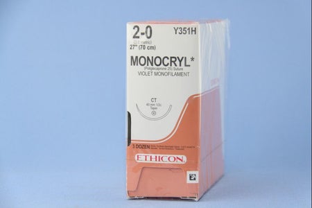 Absorbable Suture with Needle Monocryl™ Poliglecaprone CT 1/2 Circle Taper Point Needle Size 2-0 Monofilament