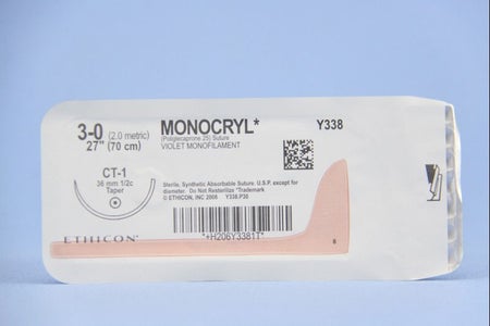 Absorbable Suture with Needle Monocryl™ Poliglecaprone CT-1 1/2 Circle Taper Point Needle Size 3-0 Monofilament