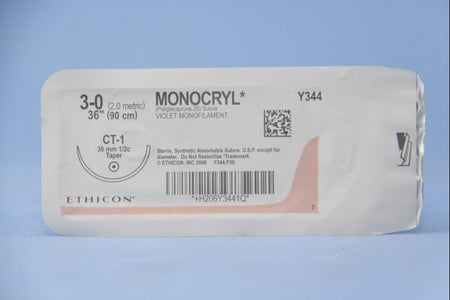 Absorbable Suture with Needle Monocryl™ Poliglecaprone CT-1 1/2 Circle Taper Point Needle Size 3-0 Monofilament