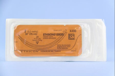 Nonabsorbable Suture with Needle Ethibond Excel® Polyester LR 3/8 Circle Reverse Cutting Needle Size 2 Braided