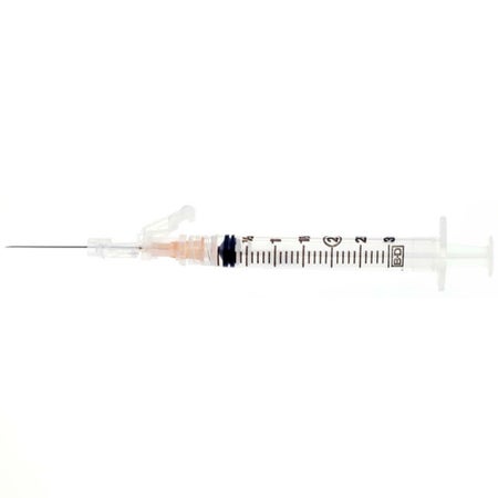 Safety Hypodermic Syringe with Needle SafetyGlide™ 5 mL 1-1/2 Inch 22 Gauge Sliding Safety Needle Regular Wall