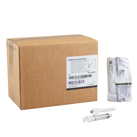 Safety Hypodermic Syringe with Needle SafetyGlide™ 5 mL 1-1/2 Inch 22 Gauge Sliding Safety Needle Regular Wall