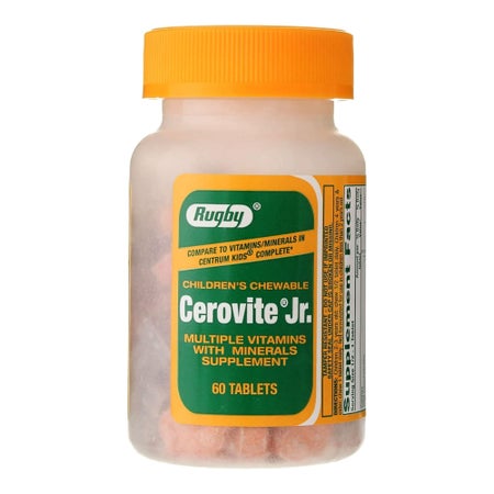 Multivitamin Supplement Cerovite Jr. Vitamin A / Cholecalciferol / Calcium 3,500 IU - 400 IU - 108 mg Strength Chewable Tablet 60 per Bottle Assorted Fruit Flavor