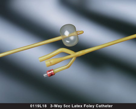 Foley Catheter Bard® Lubricath® 3-Way Round Tip 5 cc Balloon 20 Fr. Latex