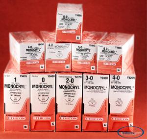 Absorbable Suture with Needle Monocryl™ Poliglecaprone PS-6 1/2 Circle Reverse Cutting Needle Size 6-0 Monofilament