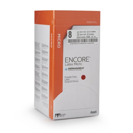 Surgical Glove ENCORE® Latex Micro Size 8 50 Pairs per Box Sterile Latex Standard Cuff Length Micro-Textured Brown Chemo Tested