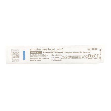Peripheral IV Catheter Protectiv® Plus-W 22 Gauge 1 Inch Polyurethane Winged Hub Non Blood Control Sliding Safety