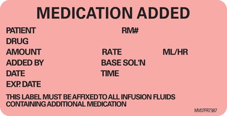 Pre-Printed Label MedVision® Anesthesia Label Fluorescent Red Paper Medication Added Black Medication Instruction 1-1/2 X 2-15/16 Inch