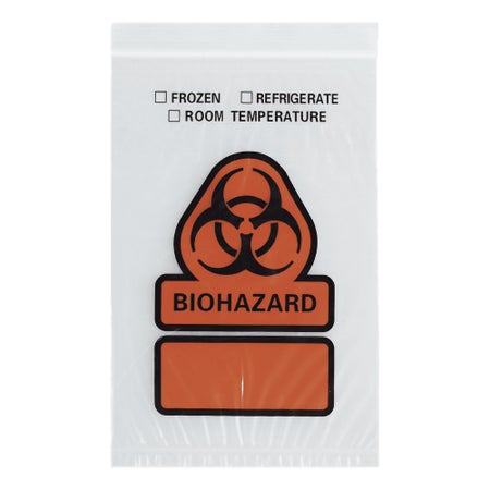 Specimen Transport Bag with Document Pouch 8 X 10 Inch Zip Closure Biohazard Symbol / Storage Instructions NonSterile