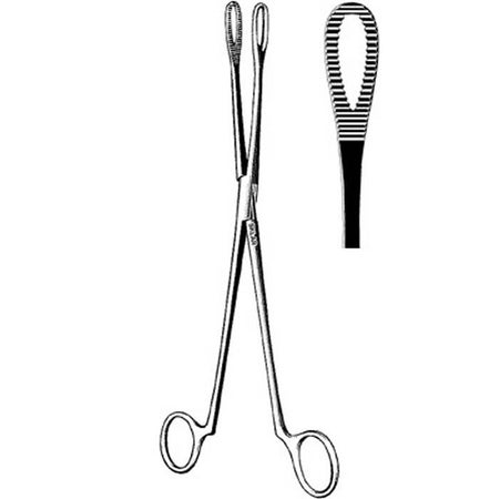 Uterine Forceps Sklar® Clemetson 9-1/2 Inch Length OR / Surgical Grade German Stainless Steel NonSterile NonLocking Finger Ring Handle Straight Serrated Oval Loop Tips