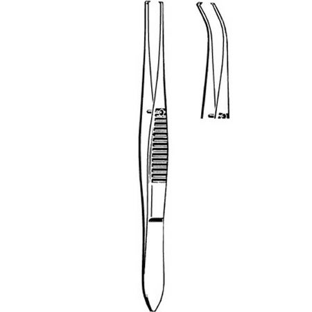 Iris Forceps Merit™ 4 Inch Length Floor / Office Grade Pakistani Stainless Steel NonSterile NonLocking Thumb Handle Curved 1 X 2 Teeth