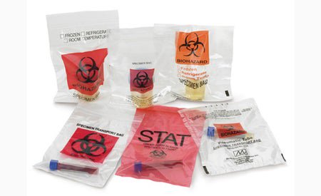 Specimen Transport Bag with Document Pouch Lab Guard® 8 X 10 Inch Zip Closure Biohazard Symbol / Storage Instructions NonSterile