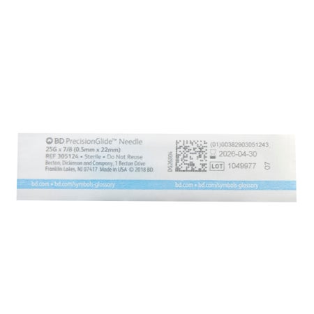 Hypodermic Needle PrecisionGlide™ 7/8 Inch Length 25 Gauge Thin Wall Without Safety